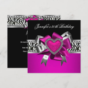 Hot Pink 30th Birthday Party Zebra Black Invitation