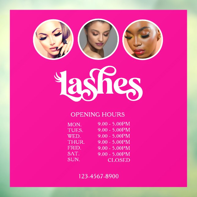 Hot Pink 3 Photo Lash Tech Opening Hours  Window Cling (Sheet 3)