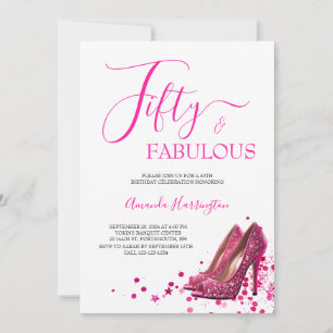 Hot Pink 50 and Fabulous 50th Birthday Invitation