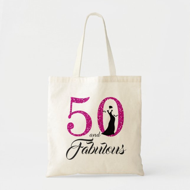 Hot Pink 50 and Fabulous Birthday Party Tote Bag (Front)