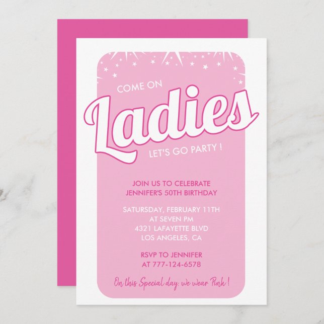 Hot pink 50th birthday invitations girly sparkle (Front/Back)