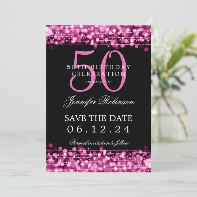 Hot Pink 50th Birthday Save the Date  Invitation (Standing Front)
