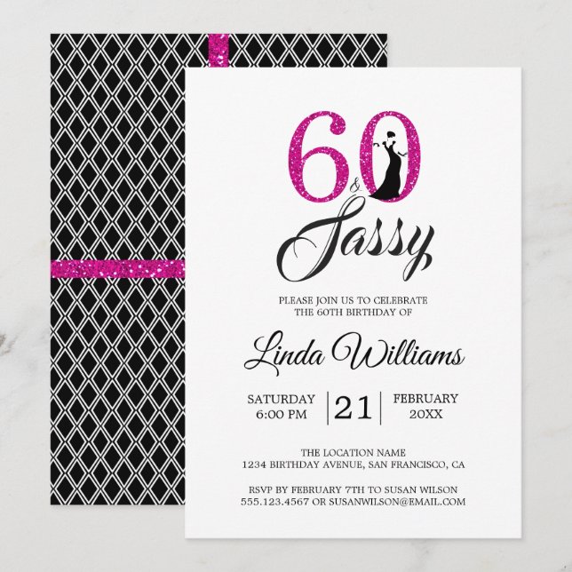 Hot Pink 60 and Sassy | 60th Birthday Party Invitation (Front/Back)