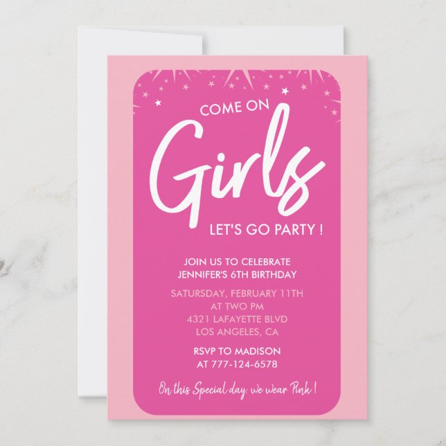 Hot pink 6th birthday invitations Trendy Girly (Front)