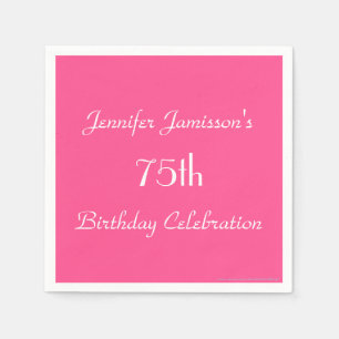 Hot Pink 75th Birthday Party Name Paper Napkin