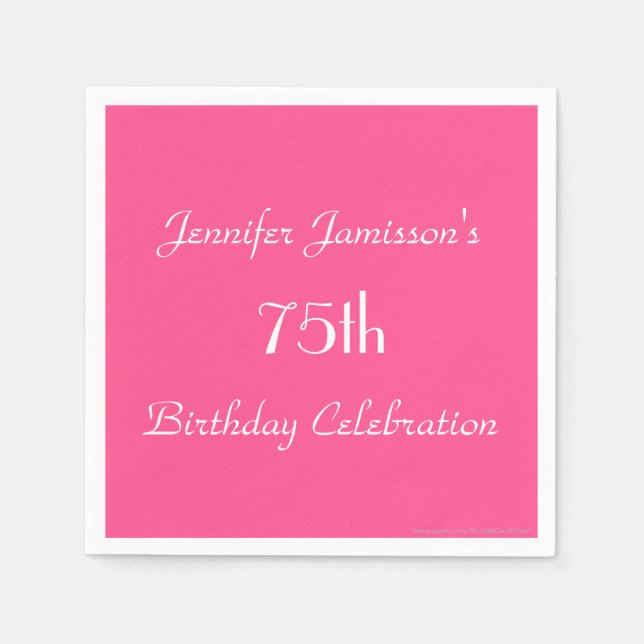Hot Pink 75th Birthday Party  Name Paper Napkin (Front)