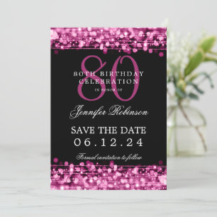 Hot Pink 80th Birthday Save the Date  Invitation