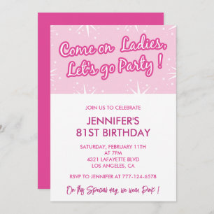 Hot pink 81st birthday invitations for her girly
