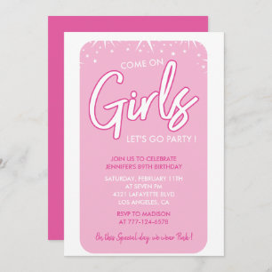 Hot pink 89th birthday invitations Funny Modern