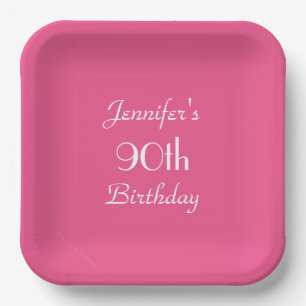 Hot Pink 90th Birthday Party, Name, Minimalist Paper Plate