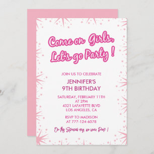 Hot pink 9th birthday invitations Sparkle modern 