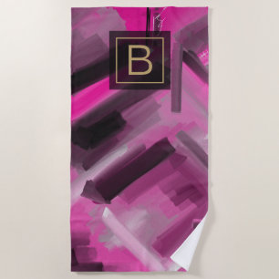 Hot Pink Abstract Art Painting & Typography Beach Towel
