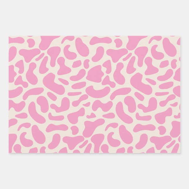 Hot Pink Abstract Cow Print Pattern  Wrapping Paper Sheet (Front)