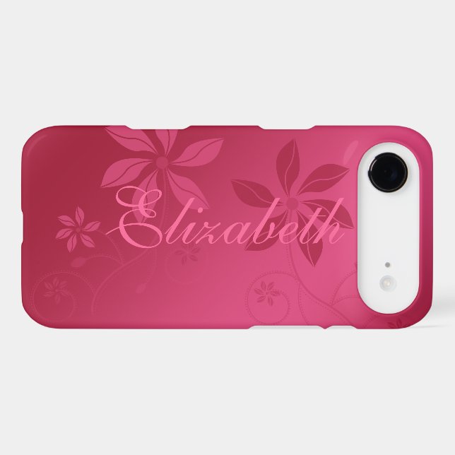 Hot Pink Abstract Floral Custom Name Case-Mate iPhone Case (Back (Horizontal))