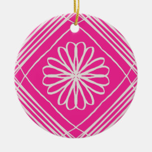 Hot Pink Abstract Flower Christmas Tree Ceramic Tree Decoration