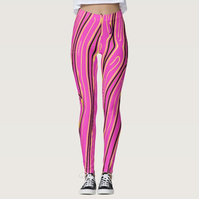 Hot pink abstract pattern "Ratti_Creative_Arts" Leggings (Front)