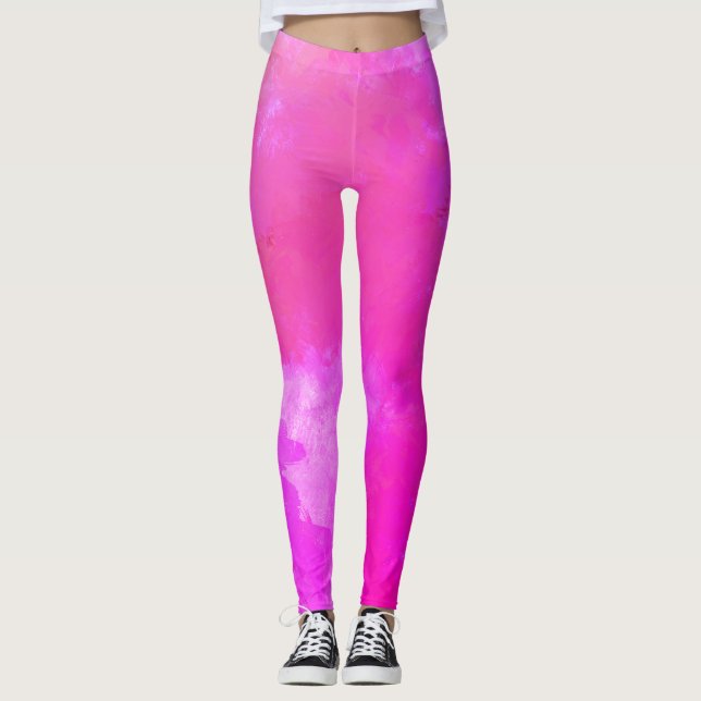 Hot Pink Abstract Style Leggings (Front)