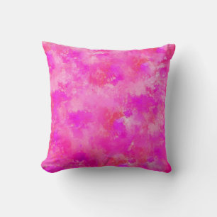 Hot pink abstract water colour strokes painting cushion