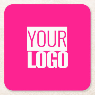  Hot Pink - add bold logo  Square Paper Coaster