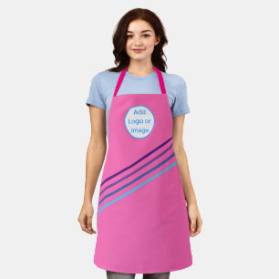 Hot Pink - add logo or image with colorful stripes Apron