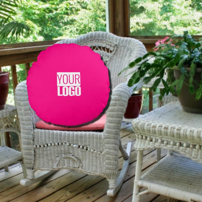 hot pink - add logo  round cushion (Creator Uploaded)