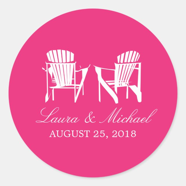 Hot Pink Adirondack Chairs | Wedding Classic Round Sticker (Front)