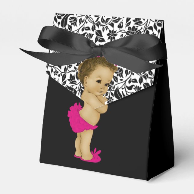 Hot Pink African American Baby Girl Favour Box (Front Side)