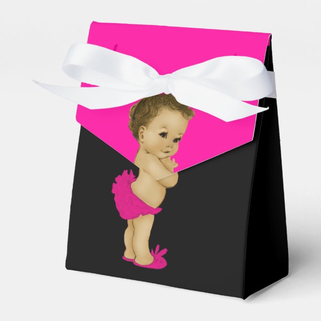 Hot Pink African American Baby Girl Shower Favour Box (Front Side)