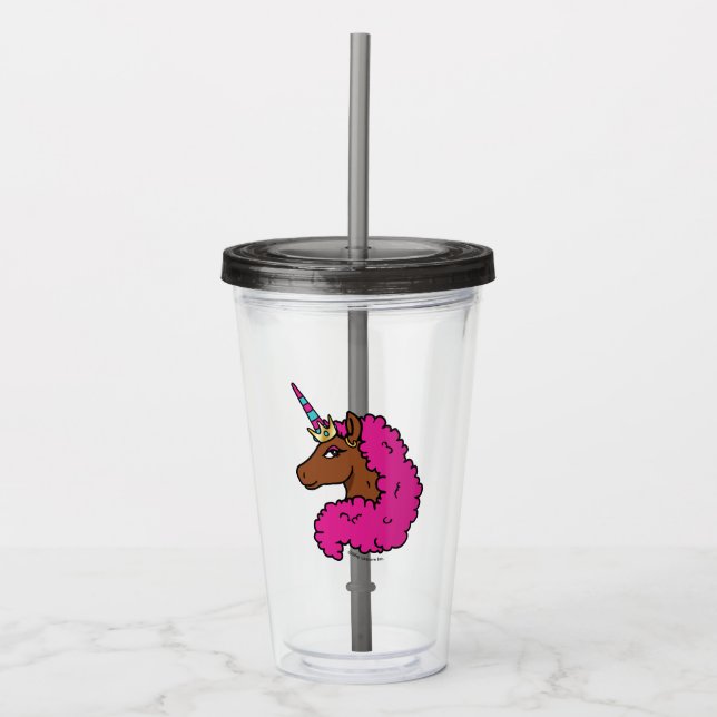 Hot Pink Afro Unicorn Acrylic Tumbler (Front)