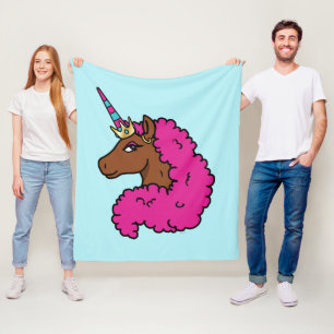 Hot Pink Afro Unicorn Fleece Blanket