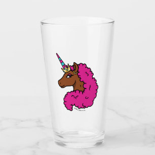 Hot Pink Afro Unicorn Glass