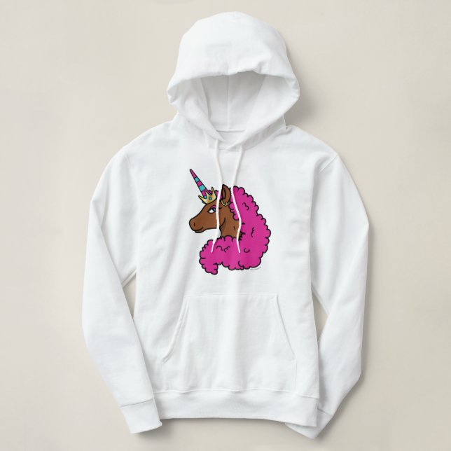 Hot Pink Afro Unicorn Hoodie (Design Front)