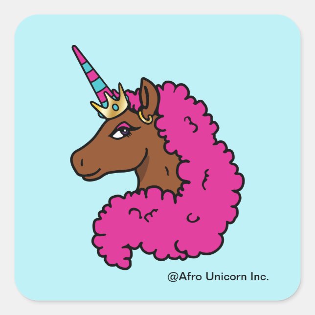 Hot Pink Afro Unicorn Square Sticker (Front)