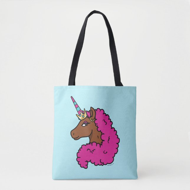 Hot Pink Afro Unicorn Tote Bag (Front)