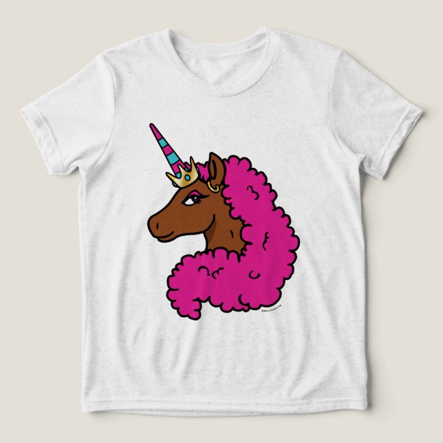 Hot Pink Afro Unicorn Tri-Blend Shirt (Design Front)