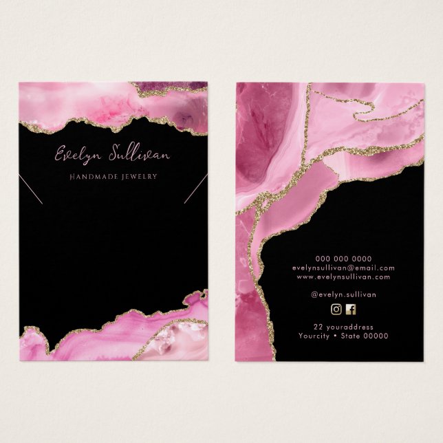 Hot pink agate necklace display card (Front & Back)
