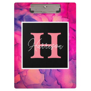 Hot Pink Alcohol Ink Monogram For her Clipboard