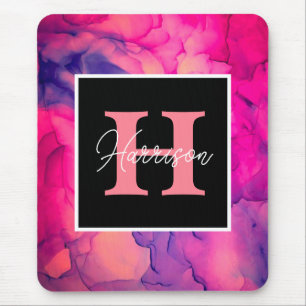 Hot Pink Alcohol Ink Monogram For her Mouse Mat