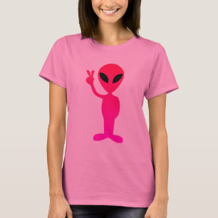 Hot Pink Alien on Black T-Shirt