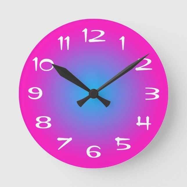 Hot Pink and Aqua Blue Radial Gradient Round Clock (Front)