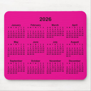 Hot Pink and Black 2026 Calendar Mouse Mat