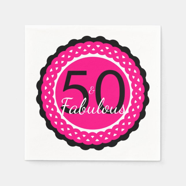 Hot Pink and Black 50 & Fabulous Birthday Party Napkin (Front)