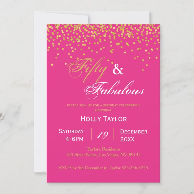 Hot Pink and Black 50th birthday invitation (Front)