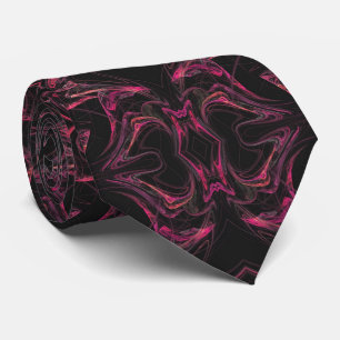 Hot Pink and Black Abstract Fractal Necktie