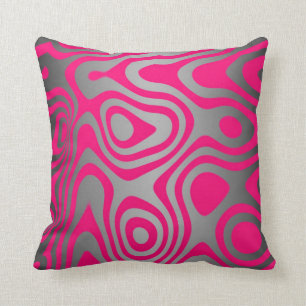 Hot Pink and Black Abstract Swirls Cushion