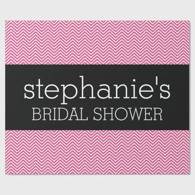 Hot Pink and Black Bridal Shower Chevrons Wrapping Paper (Flat)