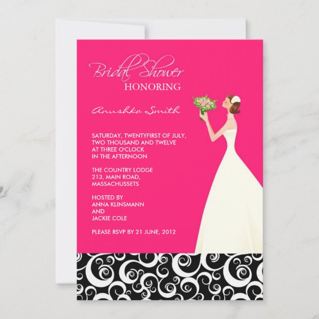 Hot Pink and Black Bridal Shower Invitations (Front)
