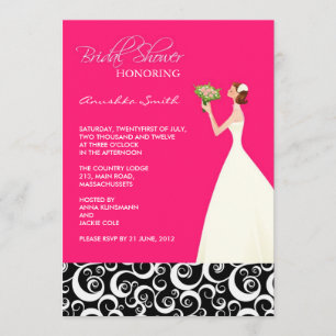 Hot Pink and Black Bridal Shower Invitations