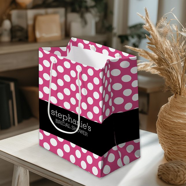 Hot Pink and Black Bridal Shower Preppy Pattern Small Gift Bag (Custom Gift Bag)