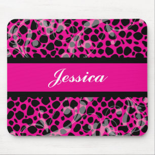 Hot Pink and Black Cheetah pattern Mouse Mat